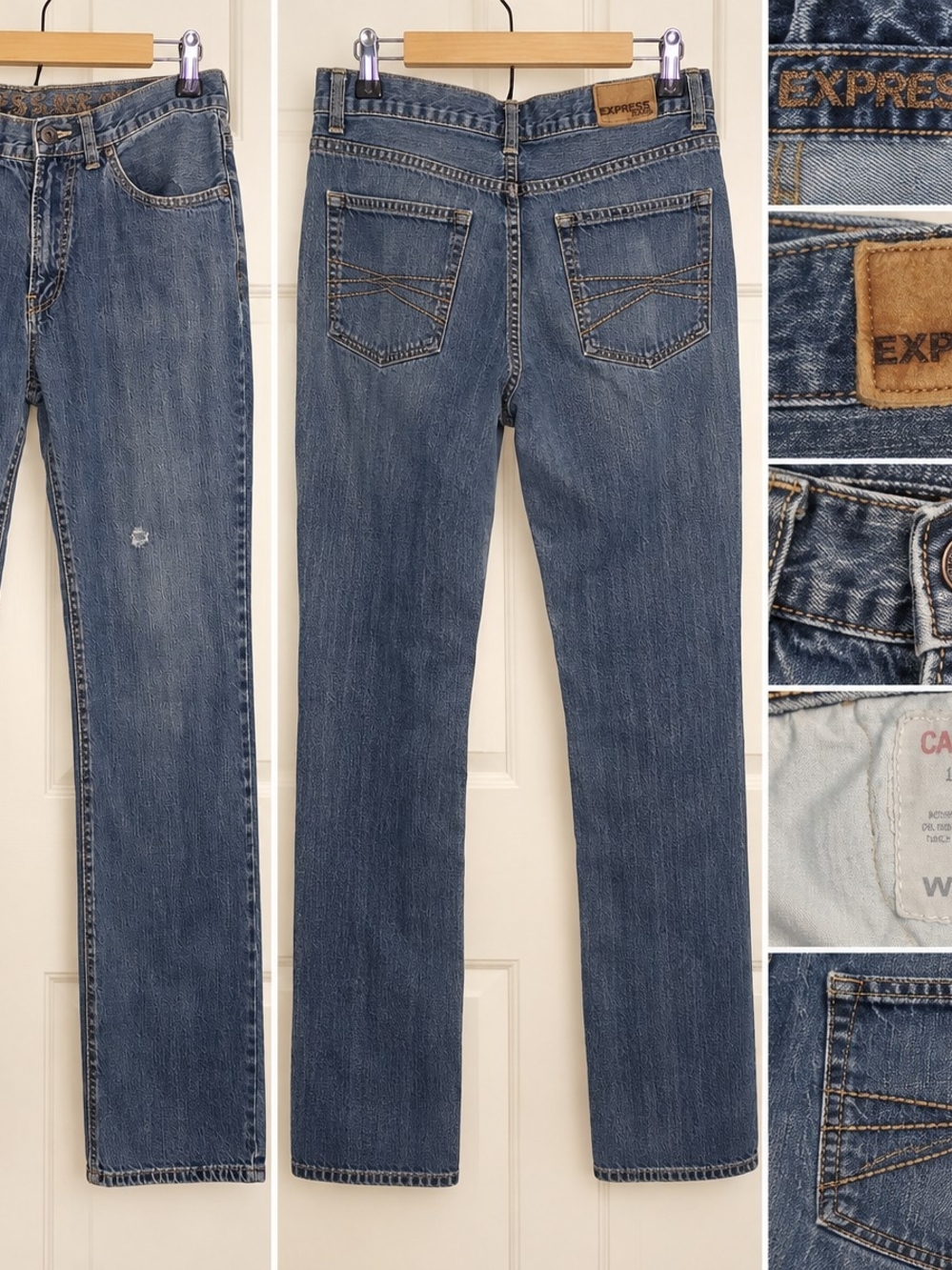 Express Jeans Men’s W34 L32 Medium Wash 100% Cotton Straight Leg Denim